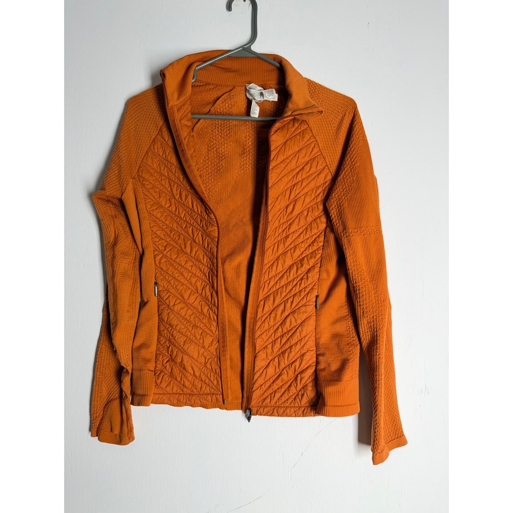 Athleta Womens Medium Burnt Orange Quilted Hybrid Full Zip Jacket Thumbholes
